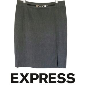 Y2K Retro Express Pencil Skirt with Buckle Belt in Gray and Silver, 8